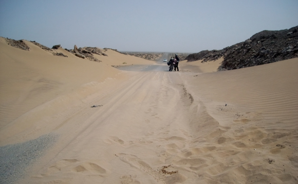 sand dunes are taking over the road.JPG